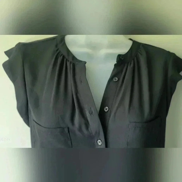 Size SM, MOSSIMO Black Drop Waist Chiffon Top, Ruffle Bottom, Ruffle Cap Sleeves - Picture 6 of 12